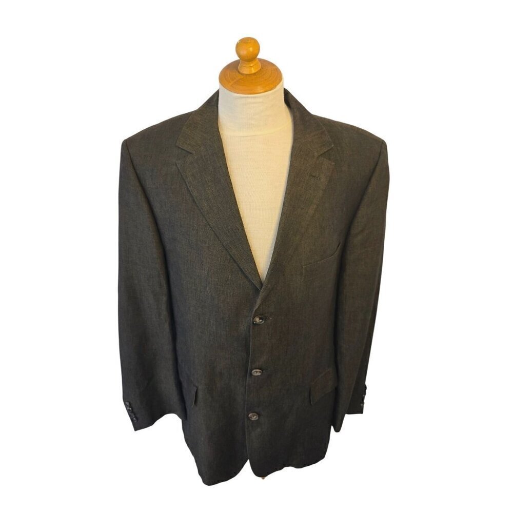 Boss Hugo Boss 3 Button Brown Linen Sport Coat Mens 46R Double Vent Lightweight
